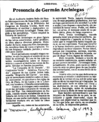 Presencia de Germán Arciniegas  [artículo] Lord Fool.