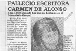 Falleció escritora Carmen de Alonso  [artículo].