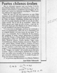 Poetas chilenos árabes  [artículo] Juan Rubén Valenzuela.