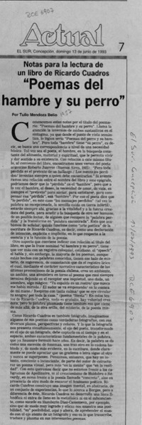 "Poemas del hambre y su perro"  [artículo] Tulio Mendoza Belio.