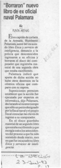 "Borraron" nuevo libro de ex oficial naval Palamara  [artículo] Aic.