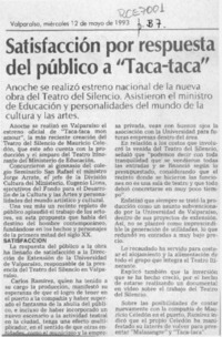 Satrisfacción por respuesta del público a "Taca-taca"  [artículo].