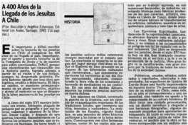 A 400 años de la llegada de los jesuitas a Chile