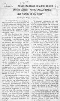 Sergio Gómez, "Adiós, Carlos Marx, nos vemos en el cielo"  [artículo] Wellington Rojas Valdebenito.