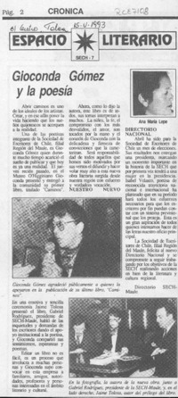 Gioconda Gómez y la poesía  [artículo] Ana María Lepe.