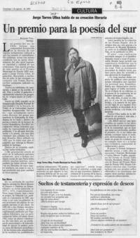 Un premio para la poesía del sur