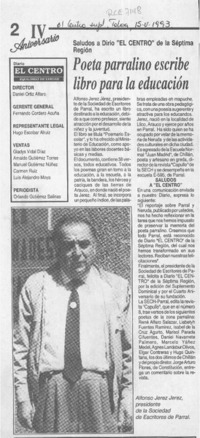Poeta parralino escribe libro para la educación  [artículo].