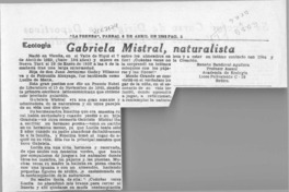 Gabriela Mistral, naturalista  [artículo] Renato Sandoval Aguilera.