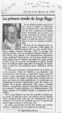 La primera novela de Jorge Biggs  [artículo] Hugo Montes Brunet.