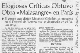 Elogiosas críticas obtuvo "Malasangre" en París  [artículo].