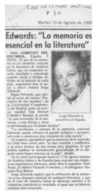 Edwards, "La memoria es esencial en la literatura"  [artículo].