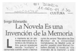 La Novela es una invención de la memoria  [artículo].