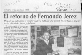 El retorno de Fernando Jerez  [artículo] Angélica Rivera.