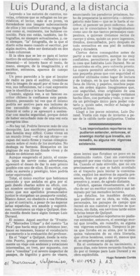 Luis Durand, a la distancia  [artículo] Hugo Rolando Cortés.