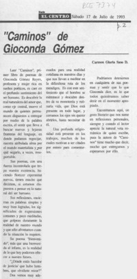 "Caminos" de Gioconda Gómez  [artículo] Carmen Gloria Saso D.