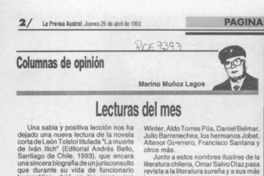 Lecturas del mes  [artículo] Marino Muñoz Lagos.