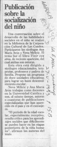 Publicación sobre la socialización del niño
