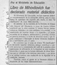 Libro de Mihovilovich fue declarado material didáctico