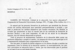 Gabriel de Pujadas, "Calidad de la educación"  [artículo] Elba Ardiles A.