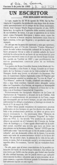 Un escritor  [artículo] Benjamín Morgado.