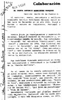 El poeta Antonio Rodrigues Márquez  [artículo] Darío de la Fuente D.