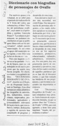 Diccionario con biografías de personajes de Ovalle