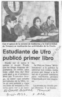 Estudiante de Ufro publicó primer libro  [artículo].