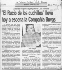 "El rucio de los cuchillos" lleva hoy a escena la Compañía Buvas  [artículo] Alejandro Salazar Carrera.