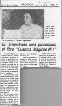 En Empedrado será presentado el libro "Cuentos mágicos No 1"  [artículo].