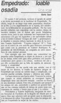 Empedrado, loable osadía  [artículo] Gloria Sazo.