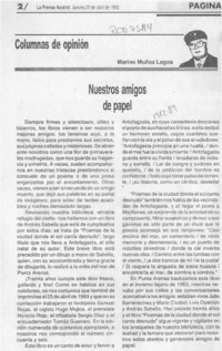 Nuestros amigos de papel  [artículo] Marino Muñoz Lagos.