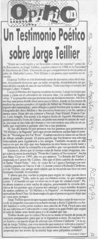 Un testimonio poético sobre Jorge Teillier  [artículo] Francisco Véjar.
