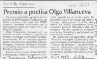 Premio a poetisa Olga Villanueva  [artículo].