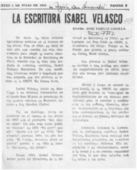 La escritora Isabel Velasco  [artículo] José Vargas Badilla.