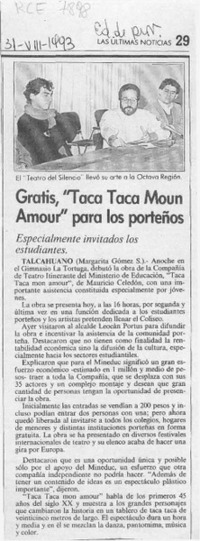Gratis, "Taca taca mon amour" para los porteños  [artículo] Margarita Gómez S.