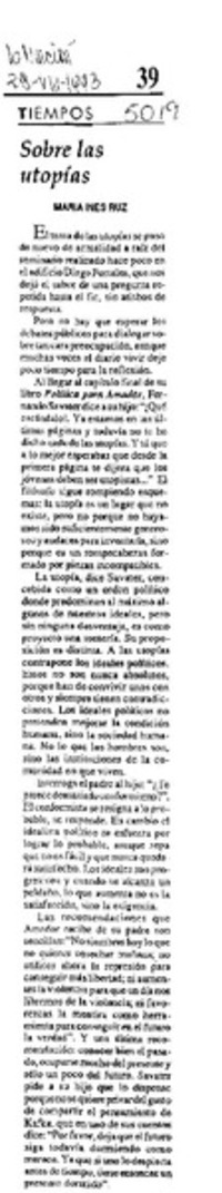 Sobre las utopías  [artículo] María Inés Ruz.