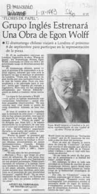 Grupo inglés estrenará una obra de Egon Wolff  [artículo].
