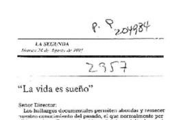 "La vida es sueño"  [artículo] Adolfo Ibánez S. M.