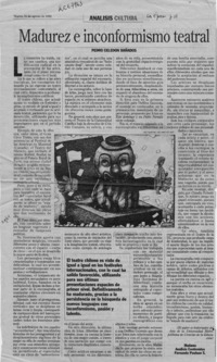 Madurez e inconformismo teatral  [artículo] Pedro Celedón Bañados.