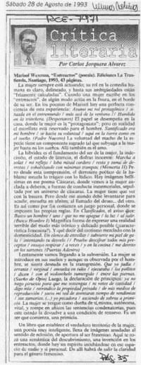 Marisol Wexman, "Entreactos"  [artículo] Carlos Jorquera Alvarez.