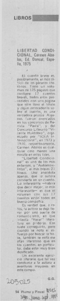 "Libertad condicional"  [artículo] G. G.