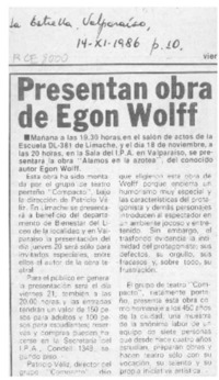 Presentan obra de Egon Wolff  [artículo].