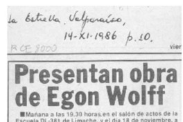 Presentan obra de Egon Wolff  [artículo].