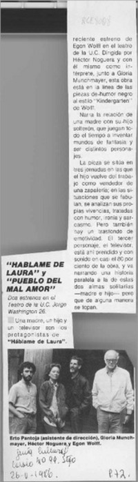 "Háblame de Laura" y "Pueblo del mal amor"  [artículo].