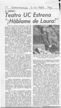 Teatro UC estrena "Háblame de Laura"  [artículo].