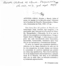 Acevedo, Jorge, "Hombre y mundo. Sobre el punto de partida de la filosofía actual"  [artículo] Fernando Lolas.