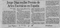 Jorge Díaz recibe Premio de Artes Escénicas en España  [artículo] Ximena Marín.