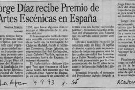 Jorge Díaz recibe Premio de Artes Escénicas en España  [artículo] Ximena Marín.