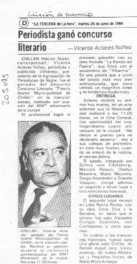 Periodista ganó concurso literario  [artículo] Héctor Suazo.