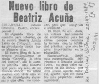 Nuevo libro de Beatriz Acuña  [artículo] Mario Grandón Castro.